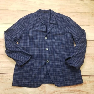 Ermenegildo Zegna Blazer Mens 54 R Blue Seersucker Plaid Cotton Riviera Jacket - Picture 1 of 15