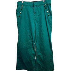 St. Johns Bay Green Pants Women's 18 Wide Leg Sailor Style Buttons Stretch Waist - Picture 1 of 14