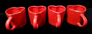 NWOT 4 PC SET of THRESHOLD GLAZED STONEWARE MUGS - BRIGHT RED - HEART SHAPED - Picture 1 of 9
