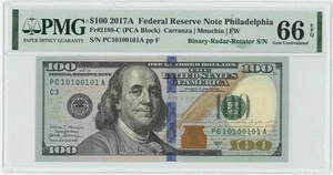 FR.2189-c 2017 $100 TRUE BINARY RADAR ROTATOR pmg Gem66 epq 948684-9 - Picture 1 of 3