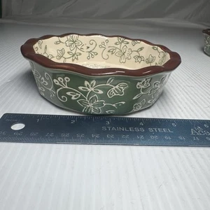 Temptations Floral Lace Green - Small Bowl Baking Dish - Scalloped - 5" Diameter - Picture 1 of 4
