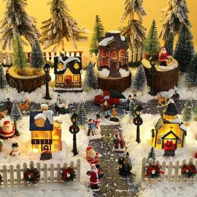 27 Pcs Christmas Village Sets Figurines Decoration LED Lighted Village Houses Co - Image 1 of 4