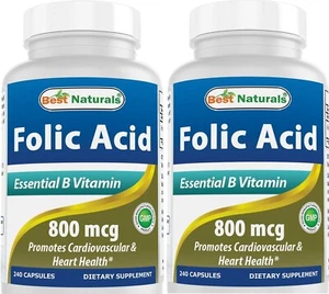 2 Pack Best Naturals Folic Acid 800 mcg 240 Capsules - Picture 1 of 4