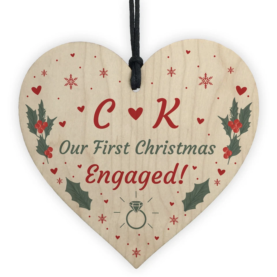 Handmade 1st Christmas Engaged Personalised Heart Engagement Party Decoration - Image 1 of 4