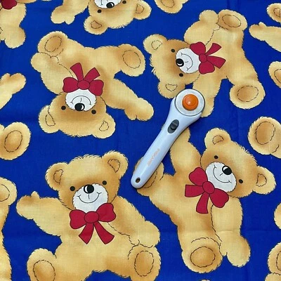 Vintage Bears on Blue Broadcloth Cotton Fabric By The Half Yard 64” WIDTH - Image 1 of 2