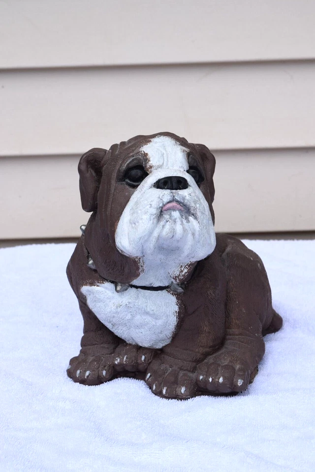 Estatua Bulldog de Hormigón/Cemento Mediados de Siglo Figura Decoración Patio Pintado a Mano De Colección Foto 1 de 4