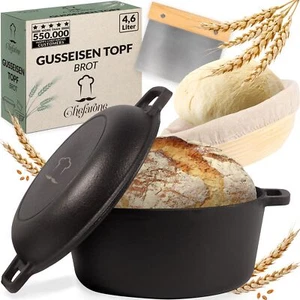 Gusseisen Inkl Gärkorb und Teigschaber 26 Cm Topf Backen Brot Brotbackform mi... - Bild 1 von 9