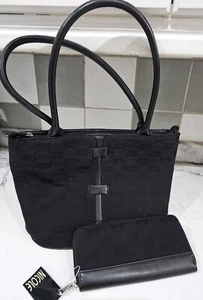 Damenhandtasche schwarz Canvas mit passender Geldbörse Set - Bild 1 von 9
