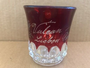 Vintage RUBY FLASH Glass Souvenir Mug LIBSON FAIR 1907 M. Vulean Vulcan - Picture 1 of 8