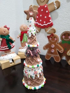 CHRISTMAS Peppermint Candy Gingerbread Tree Tabletop Figurine Decor 12.5" - Picture 1 of 10
