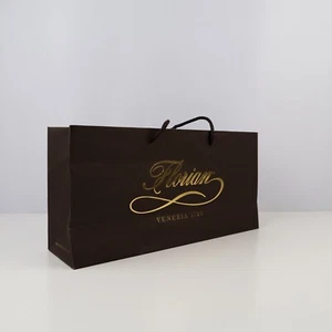 Bolsa de regalo Caffè Florian Venezia vacía marrón y dorada usada con asas de cuerda - Imagen 1 de 3