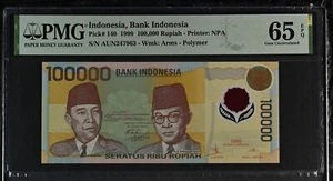 Indonesia 100000 Rupiah 1999 P 140 Polymer Gem UNC PMG 65 EPQ - Picture 1 of 1