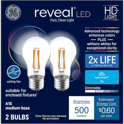 GE Reveal HD 60-Watt EQ A15 Mejora de Color Base Media e-26 Bombillas LED Regulables Foto 1 de 4