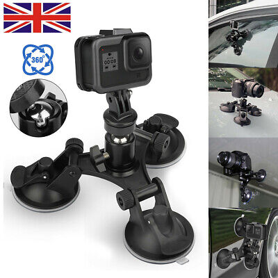 Triple Suction Cup Car Holder Mount For GoPro Hero 10 9 8 7 6 5 DJI OSMO Camera. • 13.88£