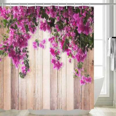 Pink Garden 3D Shower Curtain Fabric 70-84in Long Shower Curtain and Rug Set - Image 1 of 4