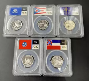 2002 S Complete 5 Coin Silver Proof Quarter Set PCGS Graded PR69 DCAM Flag Label - Picture 1 of 13