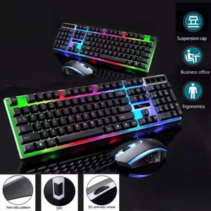 Gaming Keyboard Mouse Set Rainbow RGB LED USB Wired For PC Laptop PS5 Xbox One - Picture 1 of 10