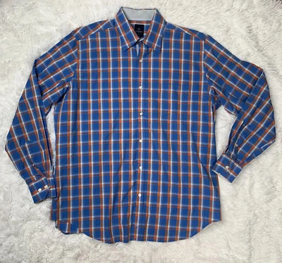 Tailorbyrd Mens Button Up Shirt Size XL Blue Orange Plaid Cotton Long Sleeve - Image 1 of 4