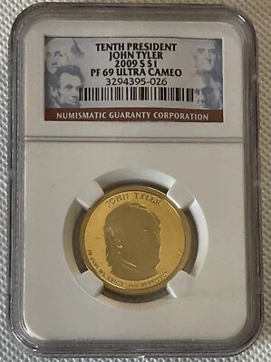 2009-S $1 Tenth President John Tyler NGC PF69 Ultra Cameo. - Image 1 of 2