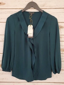 Adrianna Papell Evergreen Pleated Ruffle V Neck Knit Top msrp $79 NWT  Women's S - Picture 1 of 9