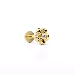 14K Yellow Gold Flat Back Stud Earring with Diamond Handmade Jewelry Rare Gift - Picture 1 of 7