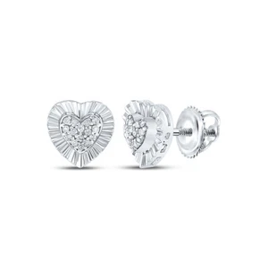 Sterling Silver Womens Round Diamond Heart Earrings 1/10 Cttw - Picture 1 of 2