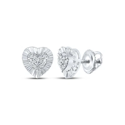 Sterling Silver Womens Round Diamond Heart Earrings 1/10 Cttw - Image 1 of 2