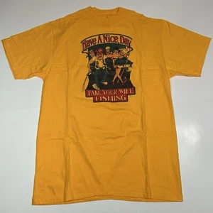 Vtg 80S Hanes Beefy Yellow T-shirt Take Your Wife Fishing Single Stitch Sz L New - Picture 1 of 6