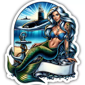 Calcomanía de sirena pinup de la Marina de los Estados Unidos - Pegatina de vinilo de la Marina de los Estados Unidos - Calcomanía de servicio previo de 5" - Imagen 1 de 1