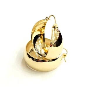 14k yellow Gold Plain Hoop Earrings Wide Round Shiny fine jewelry for women 5g