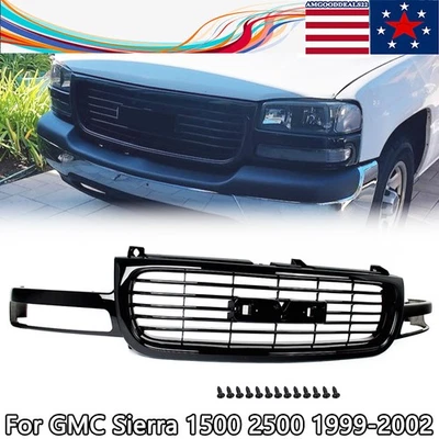 For GMC Sierra 1500 2500 1999-2002 Gloss Black Front Upper Grill Grille Assembly Foto 1 de 4