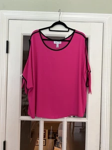 Joseph Ribkoff Vivid Pink Black Blouse Top Sz 20 Cold Shoulder Ties Orig $156 - Picture 1 of 10