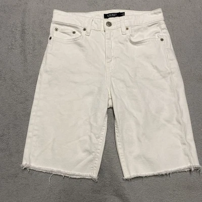 Ralph Lauren Cutoff Denim Shorts Womens 4 White Frayed Classic 9” Inseam Y2K - Image 1 of 4