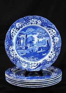 Six Copeland Spode Italian Pattern Dinner Plates - Vintage Blue & White - Picture 1 of 4