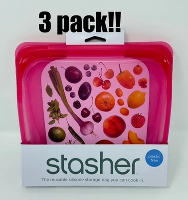 3x Stasher Reusable Silicone Storage Bag You Can Cook In NEW Sandwich 28oz STM06