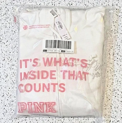 Victoria's Secret ROSA Hiedra Vellón Campus Cremallera Completa Sudadera con Capucha Blanca BLING Rosa Salvaje Foto 1 de 4