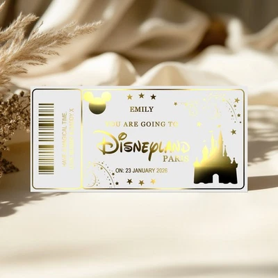 VIOLET GRACE Personalised Disneyland Paris Metallic Foil Ticket, Surprise Reveal Gift Voucher