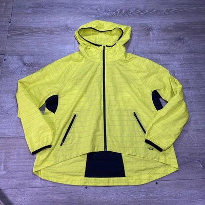 Oakley Jacket Mens Medium Yellow Hooded Reflective Running Cycling Windbreaker - Image 1 of 4