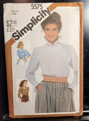 Vintage 80s Blouse Asymmetrical Simplicity 5575 Women's Size 10 Uncut Ruffles - Image 1 of 3