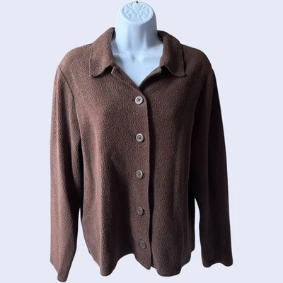 L.L.Bean Large Cozy Brown Fleece Button Cardigan Jacket Casual 90s - Image 1 of 4