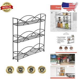 Organizzatore porta spezie nero resistente 3 ripiani da banco o parete - Foto 1 di 8