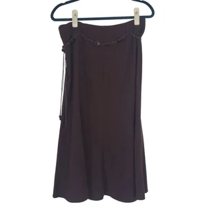 Y2K Dressbarn Chocolate Brown A-Line Skirt Beaded Tie Waist Size 8 Boho Nomadic - Picture 1 of 5