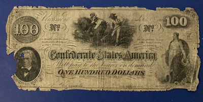 Confederate States $100 Richmond 1864 Civil War Note - Image 1 of 2