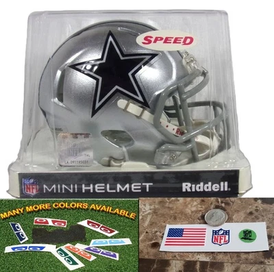 MINI CASCO DE FÚTBOL AMERICANO DALLAS COWBOYS CON VISERA, ESCUDO DE LA NFL, CALCOMANÍAS DE COMUNICACIONES DE BANDERA Foto 1 de 4