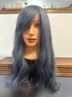 Peluca larga recta azul/gris Foto 1 de 4