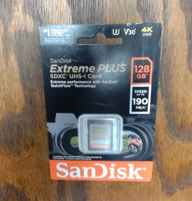SanDisk ~ Extreme PLUS 128GB SDXC UHS-I Memory Card MicroSD Digital Photos Files - Image 1 of 2