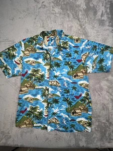 Jammin Shirts Shirt Mens XL Blue Tropical Hawaiian Jamaica Beach Print Cotton - Picture 1 of 8