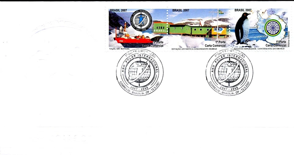 POLAR YEAR ANTARCTICA STATION FAUNA PENGUINS SHIP 2007 BRAZIL FDC - Image 1 of 1
