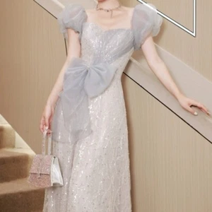 Vestido de noche de malla de princesa de hadas brillo lentejuelas de lujo línea A banquete vestido de baile - Imagen 1 de 19