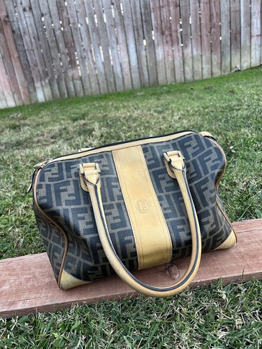 Borsa a mano vintage Fendi Zucca Boston marrone PVC pelle FF monogrammata